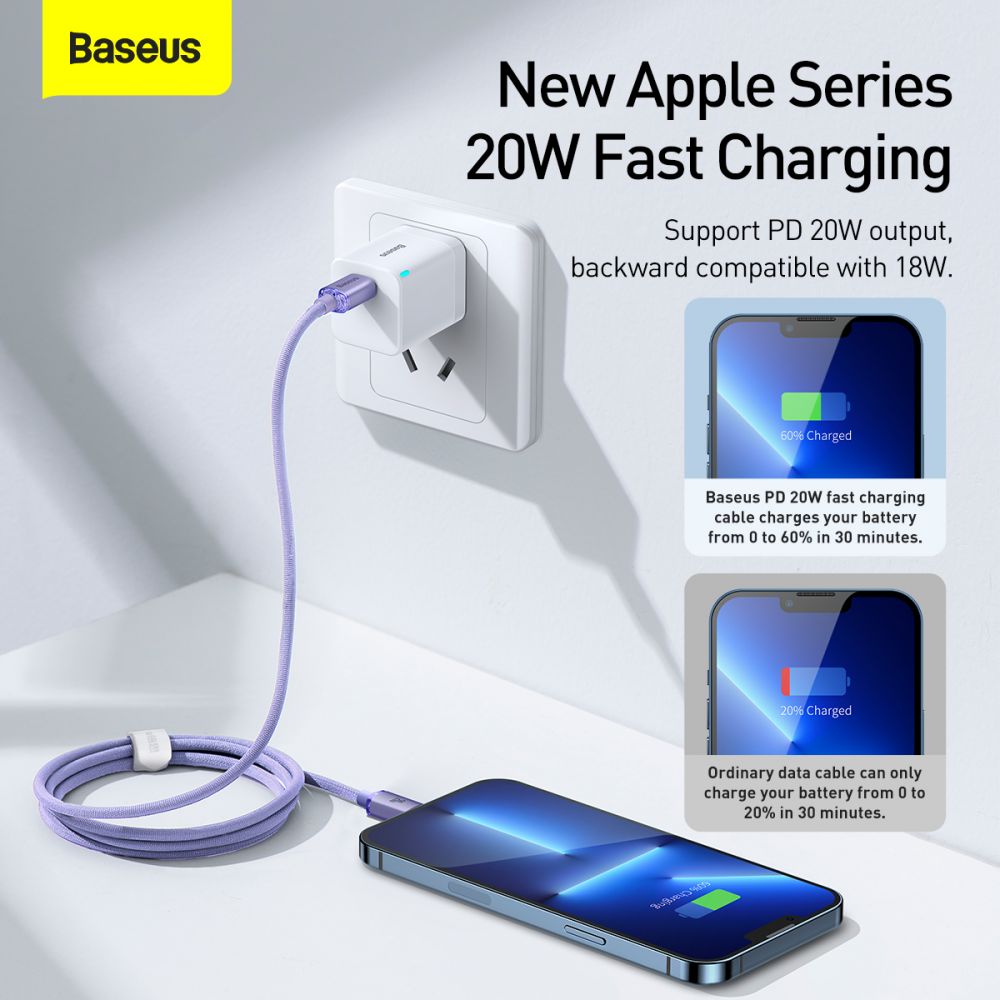 Baseus Crystal Shine Cable Type - C to Lightning PD 20W - Καλώδιο Δεδομένων και Γρήγορης Φόρτισης Type - C to Lightning 1.2M - Purple - CAJY000205