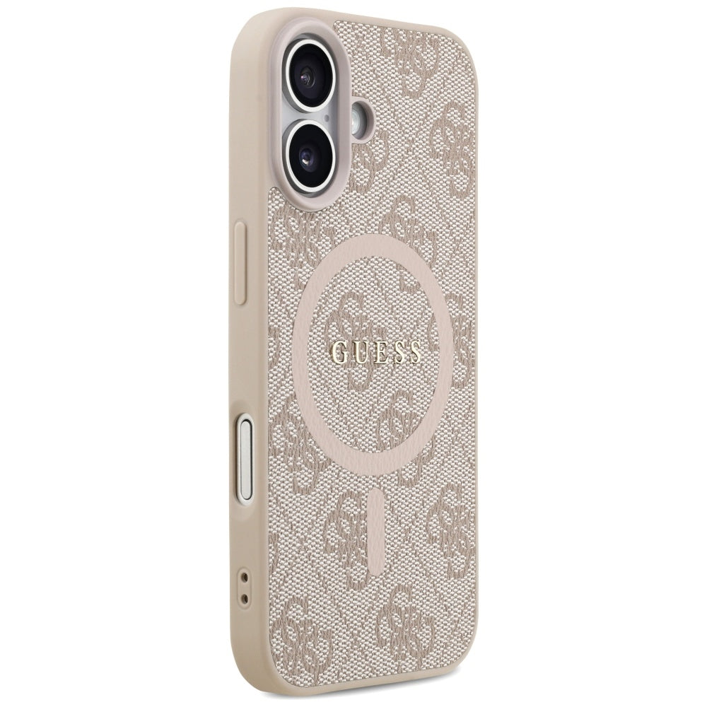 Guess iPhone 17 - 4G Ring Classic Logo MagSafe - Σκληρή Θήκη με Πλαίσιο Σιλικόνης και Επένδυση Συνθετικού Δέρματος - Pink - GUHMP17SG4GFRP