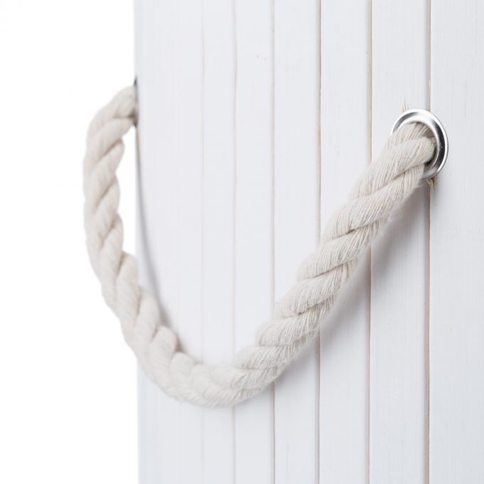 Relaxdays Πτυσσόμενο Στρόγγυλο Καλάθι Απλύτων από Μπαμπού με Καπάκι - White - 4052025972868