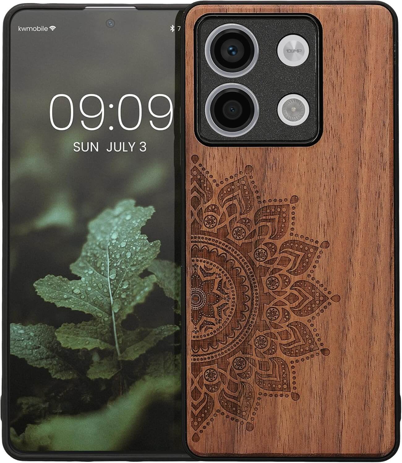 KW Xiaomi Redmi Note 13 5G Θήκη από Φυσικό Ξύλο - Design Rising Sun - Dark Brown