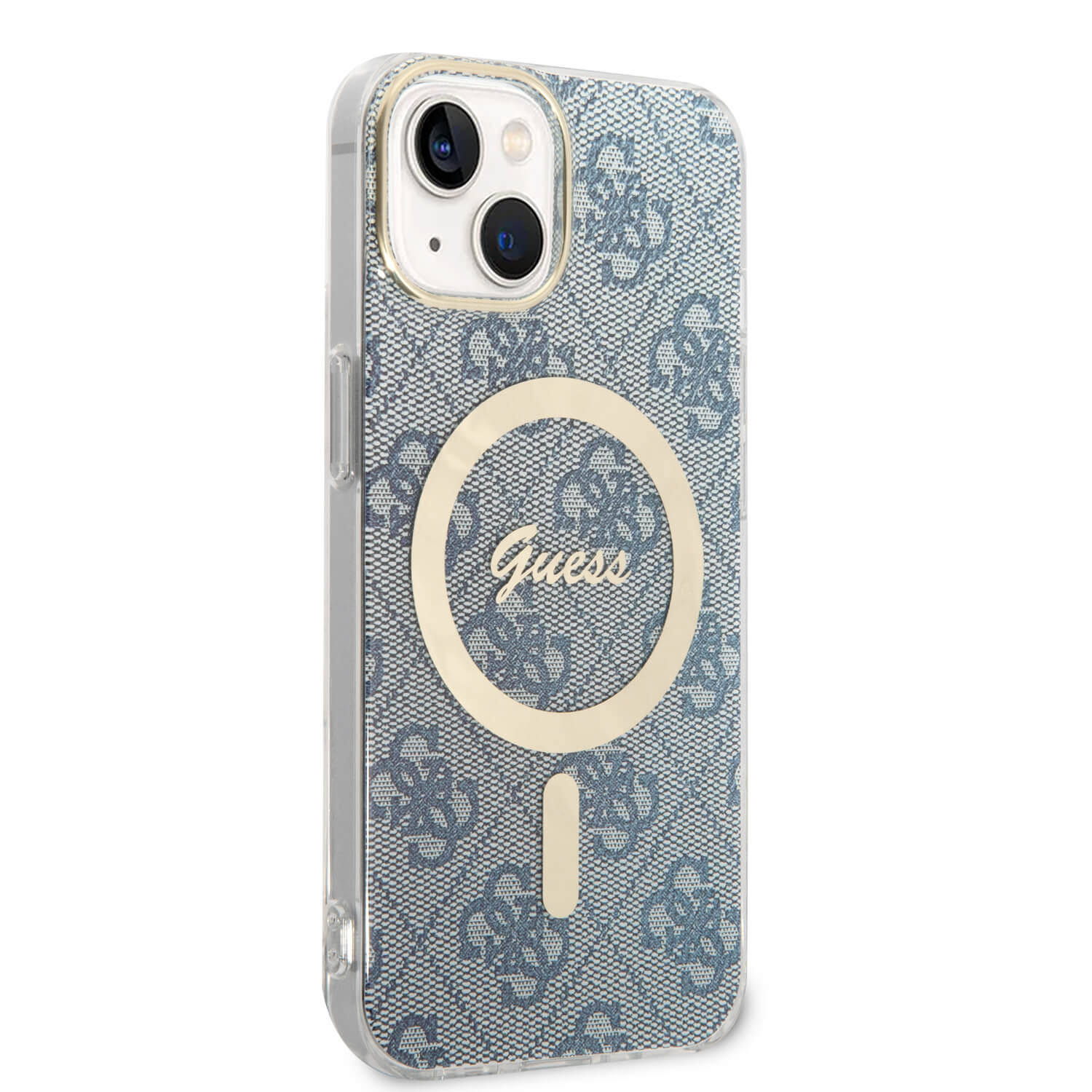 Guess iPhone 15 / 14 / 13 - Bundle Pack - Σετ Σκληρή Θήκη με Πλαίσιο Σιλικόνης και Ασύρματος Φορτιστής MagSafe - Design 4G Print MagSafe - Blue - GUBPP14SH4EACSB