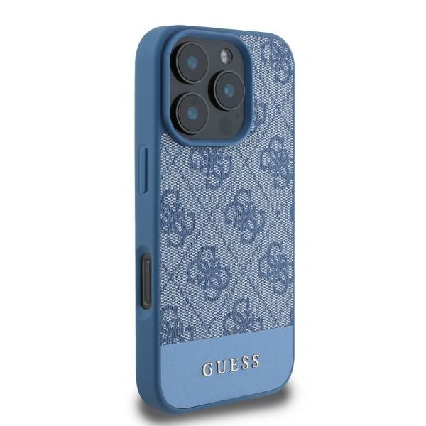Guess iPhone 16 Pro - 4G Bottom Stripe - Θήκη με Επένδυση Συνθετικού Δέρματος - Blue - GUHCP16LG4GLBL