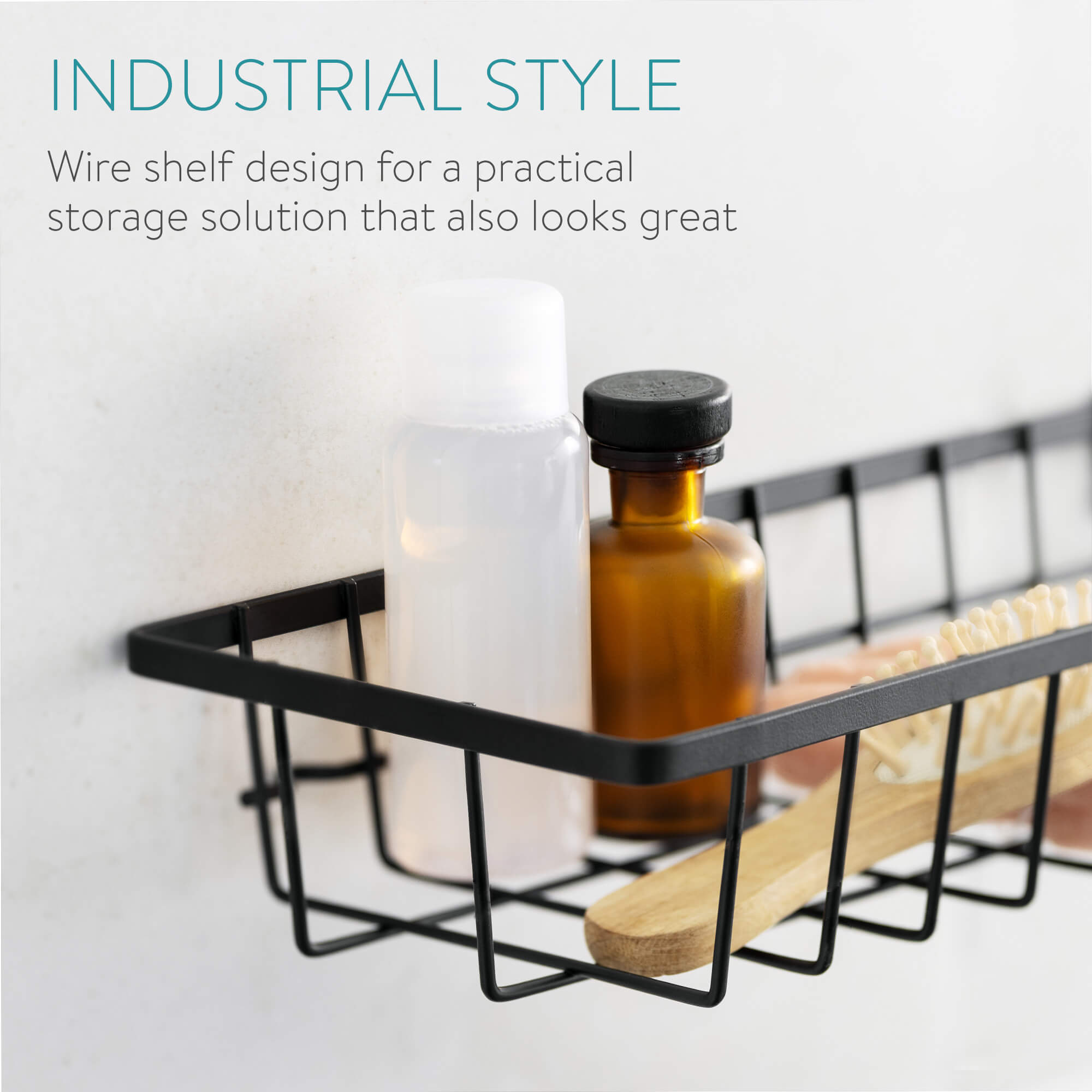 Navaris Σετ με 2 Μεταλλικά Ράφια Τοίχου με Αυτοκόλλητους Γάντζους - Black - 56255.02.01