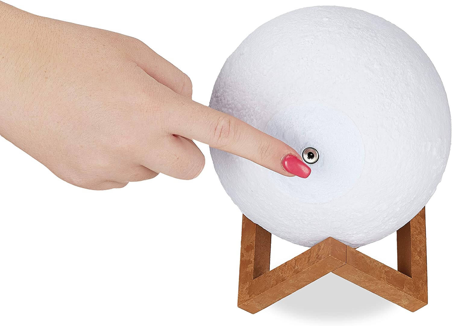 Relaxdays Φωτιστικό με Ξύλινη Βάση και Τηλεχειριστήριο - 3D Moon - White / Brown - 4052025265878