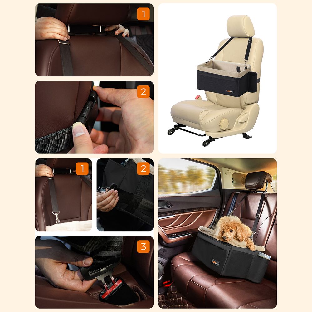 Feandrea Ανοιχτό Κάθισμα Αυτοκινήτου για Μικρόσωμους Σκύλους - Black / Beige - PBS042B01