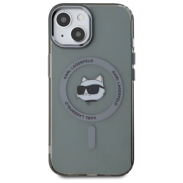 Karl Lagerfeld iPhone 15 - IML Metal Choupette Head - MagSafe Σκληρή Θήκη με Πλαίσιο Σιλικόνης - Black - KLHMP15SHLSCHK