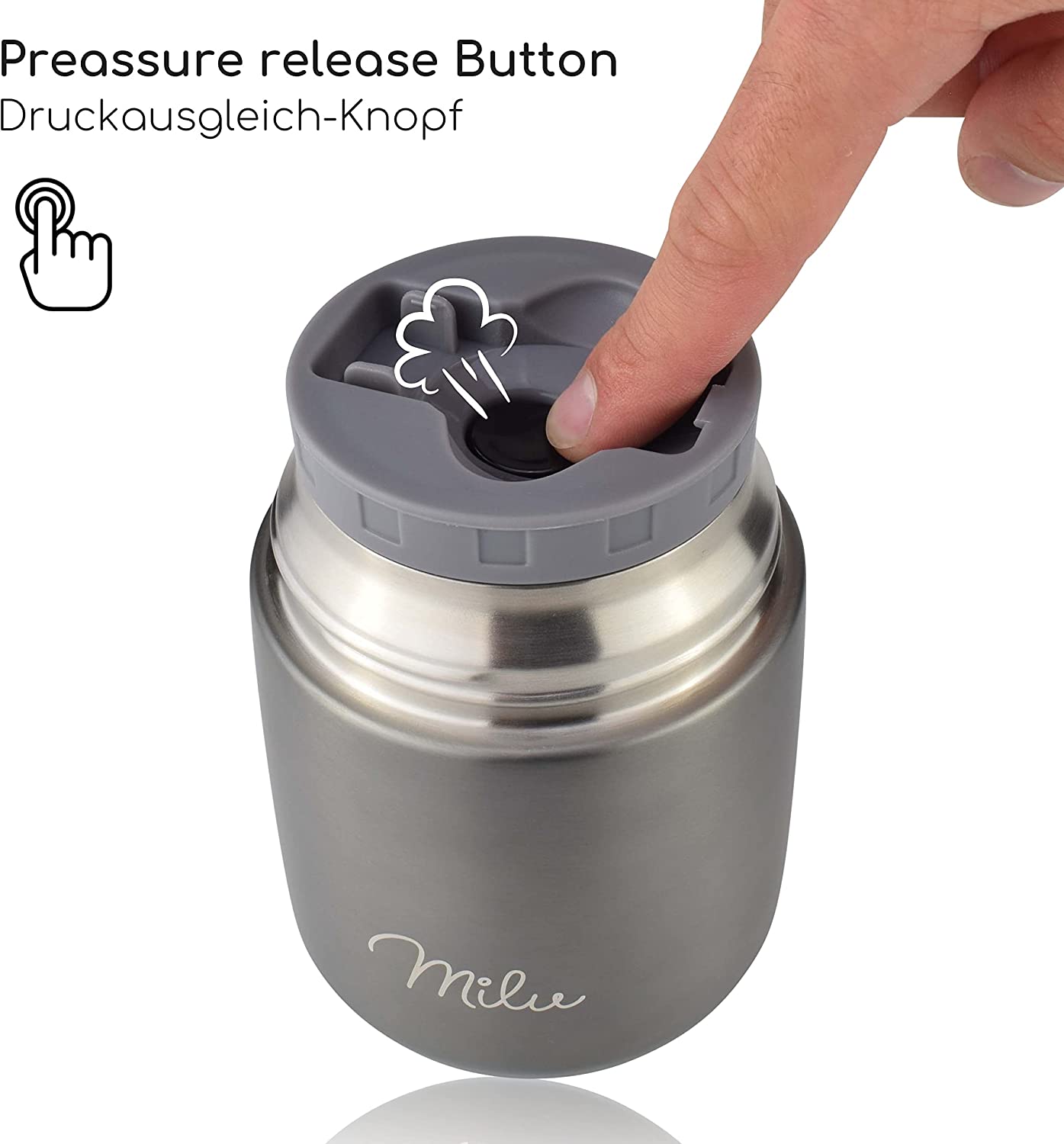 Milu Θερμός Φαγητού από Ανοξείδωτο Ατσάλι με Καπάκι-Μπολ και Κουτάλι - 450ml - Grey - 6277