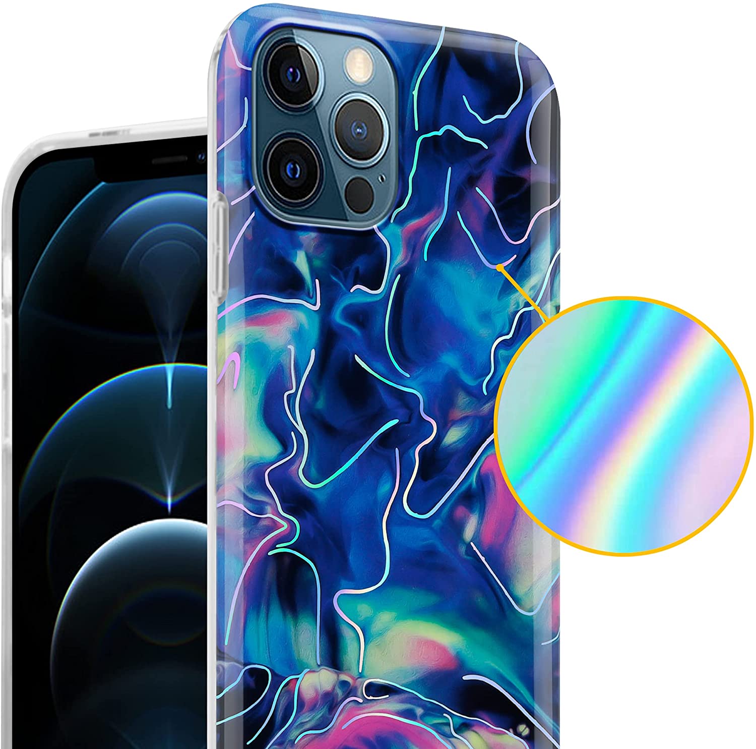 Cadorabo iPhone 12 Pro Max Θήκη Σιλικόνης TPU - Design Marble No.17 Mosaic Pattern - Blue / Pink / Marble