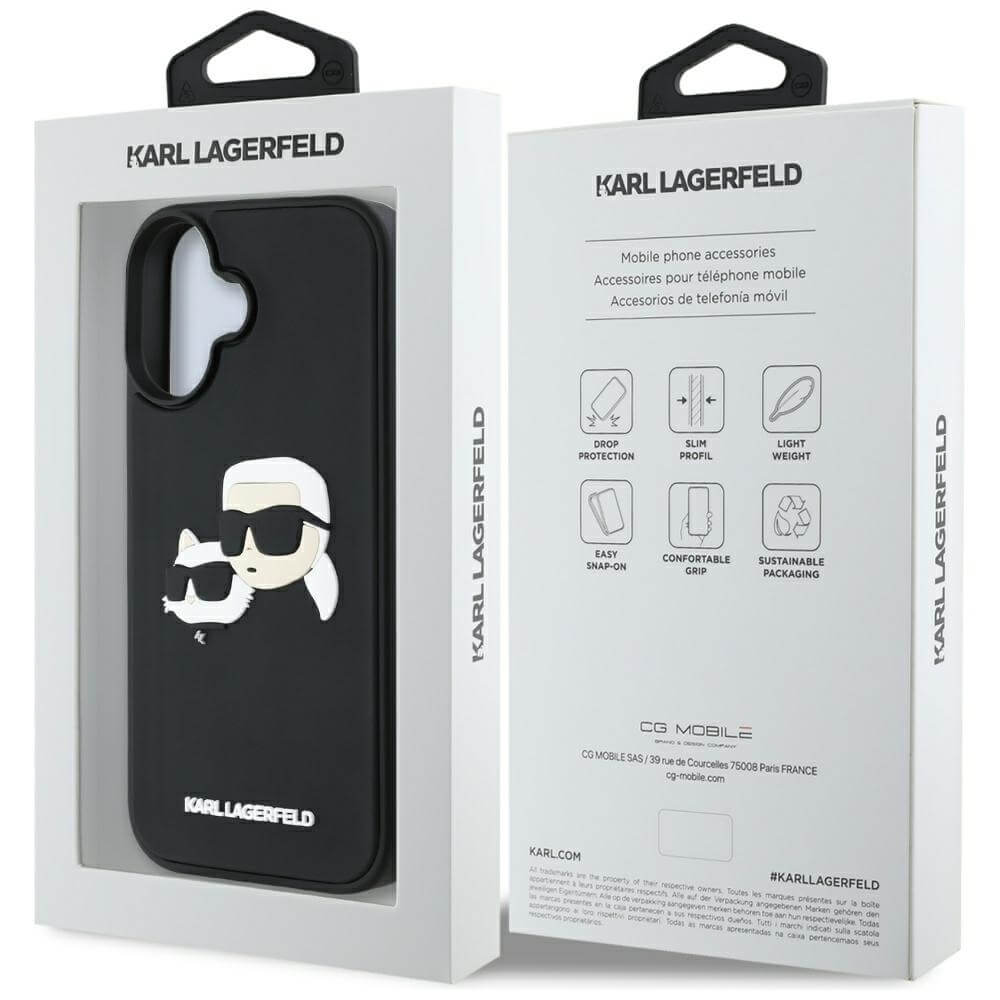 Karl Lagerfeld iPhone 16 - HC 3D Rubber Double Heads - Σκληρή Θήκη με Πλαίσιο Σιλικόνης - Black - KLHCP16SRBCKCHLK