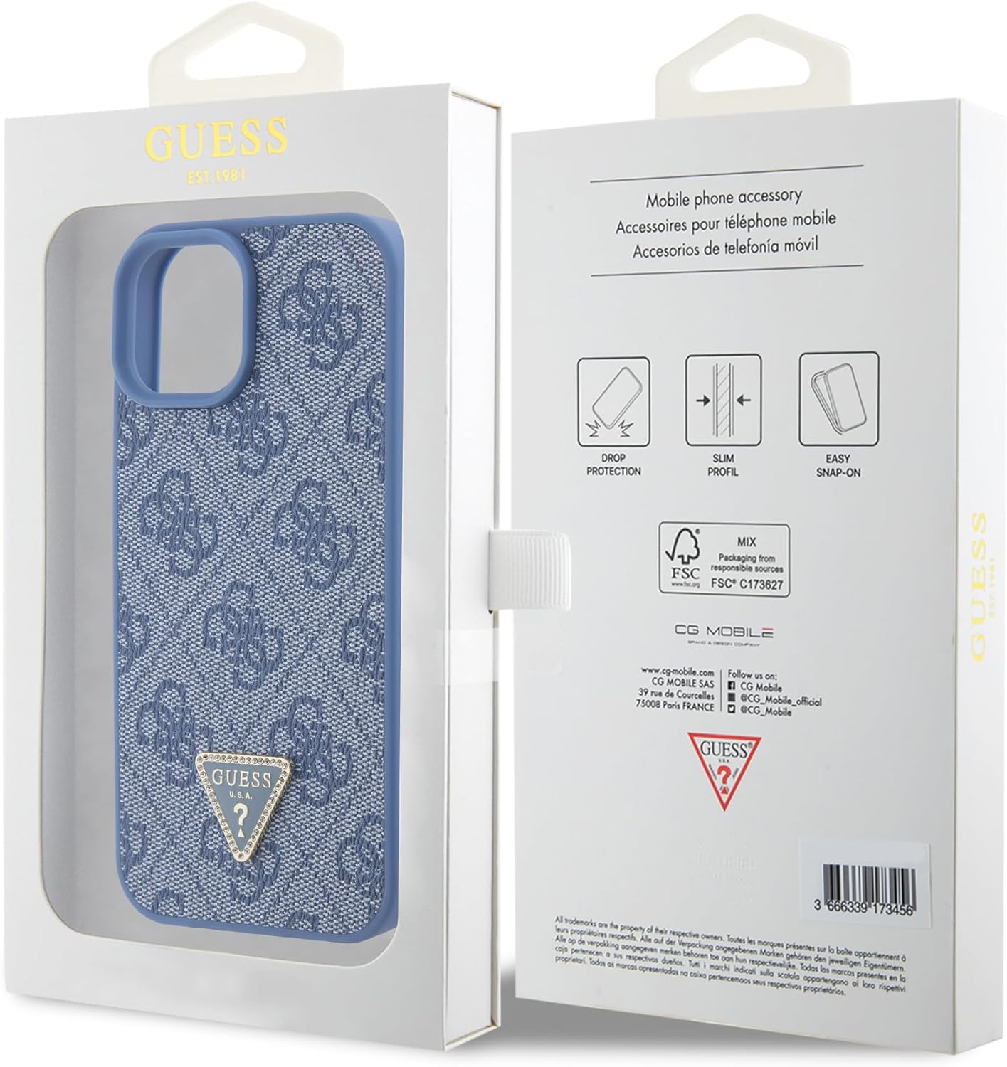 Guess iPhone 15 Leather 4G Diamond Triangle Θήκη με Επένδυση Συνθετικού Δέρματος - Blue - GUHCP15SP4TDPB