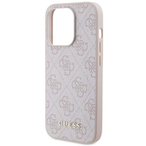 Guess iPhone 15 Pro - 4G Metal Gold Logo Σκληρή Θήκη με Επένδυση Συνθετικού Δέρματος - Pink - GUHCP15LG4GFPI