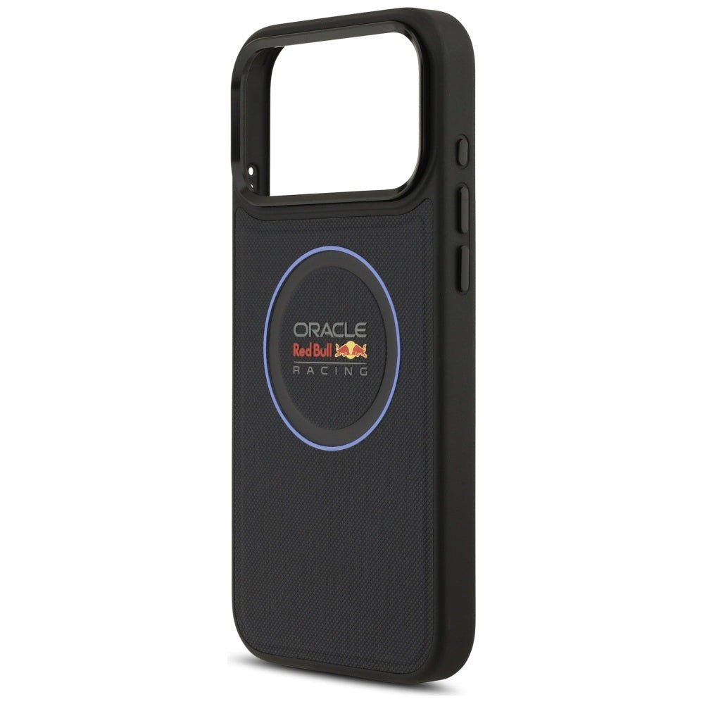 Red Bull iPhone 17 Pro Max - Red Bull Meshed Blue Ring and Metal Buttons MagSafe - Σκληρή Θήκη με Επένδυση Συνθετικού Δέρματος - Navy - RBHMP17X24PUILVB