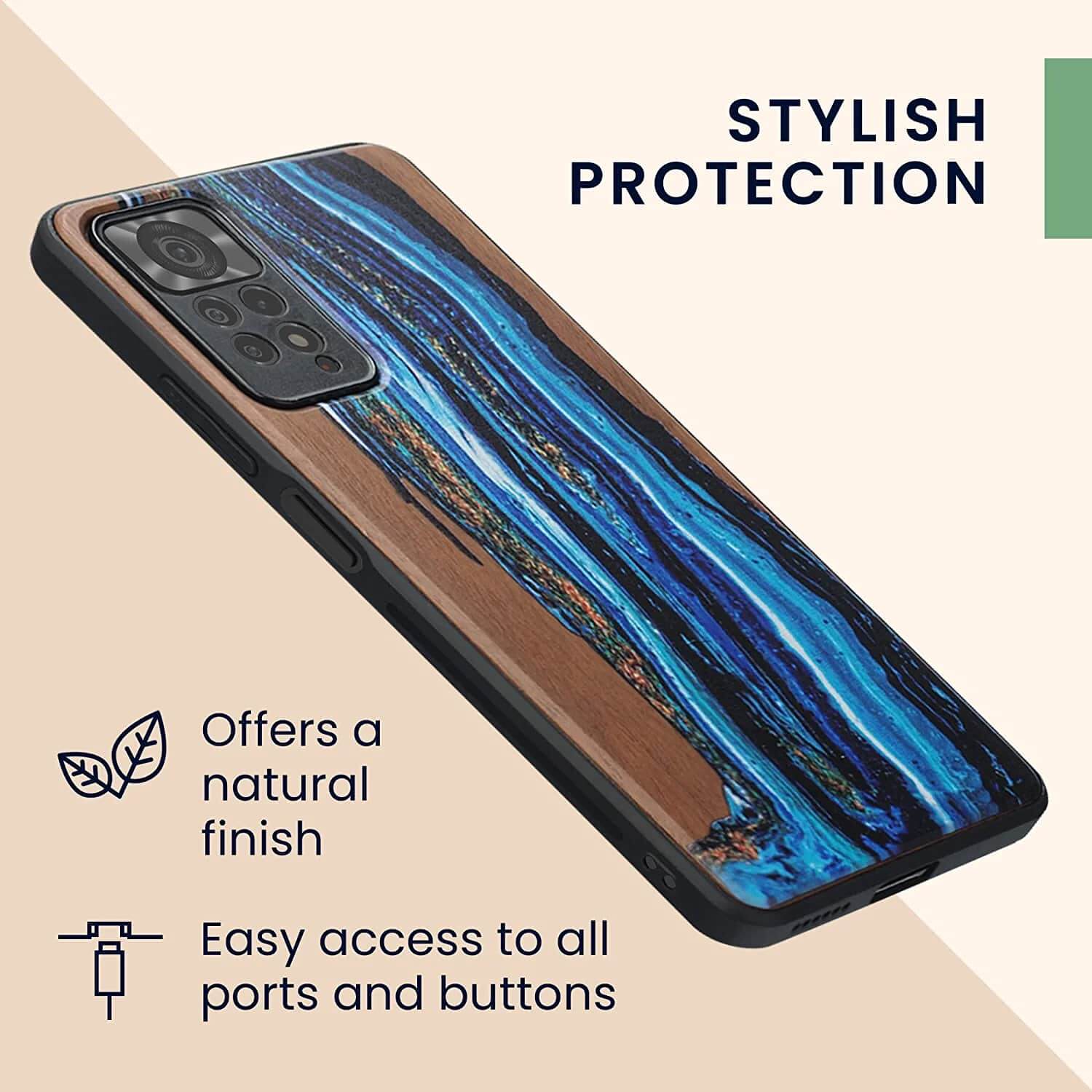 KW Xiaomi Redmi Note 11 Pro / Note 11 Pro 5G Θήκη από Φυσικό Ξύλο - Design Wood Paint Brush - Blue / Brown - 57381.13