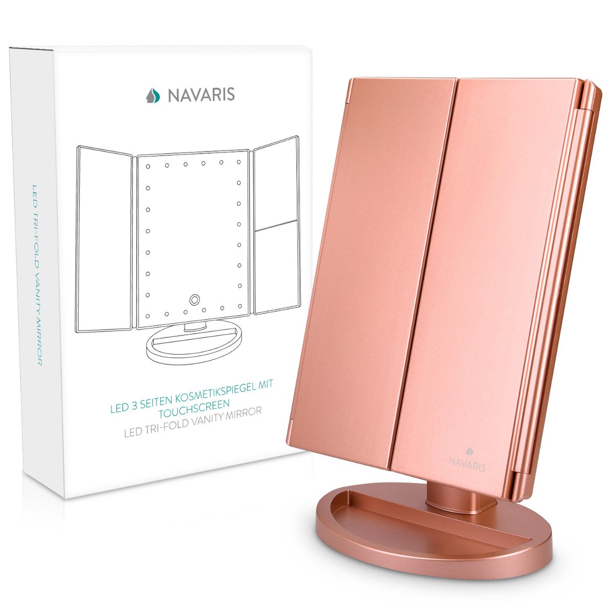 Navaris LED Foldable Cosmetic Mirror - Φωτιζόμενος Καθρέπτης LED - Matte Rose Gold - 43457.89