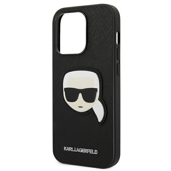 Karl Lagerfeld iPhone 14 Pro Max - Saffiano Karl's Head Patch Σκληρή Θήκη με Επένδυση Συνθετικού Δέρματος και Πλαίσιο Σιλικόνης - Black - KLHCP14XSAPKHK
