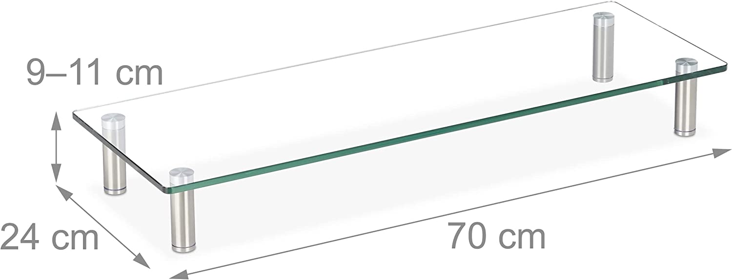 Relaxdays Γυάλινη Βάση Στήριξης Οθόνης Τηλεόρασης / Laptop με Ρυθμιζόμενο Ύψος - Clear - 4052025921330