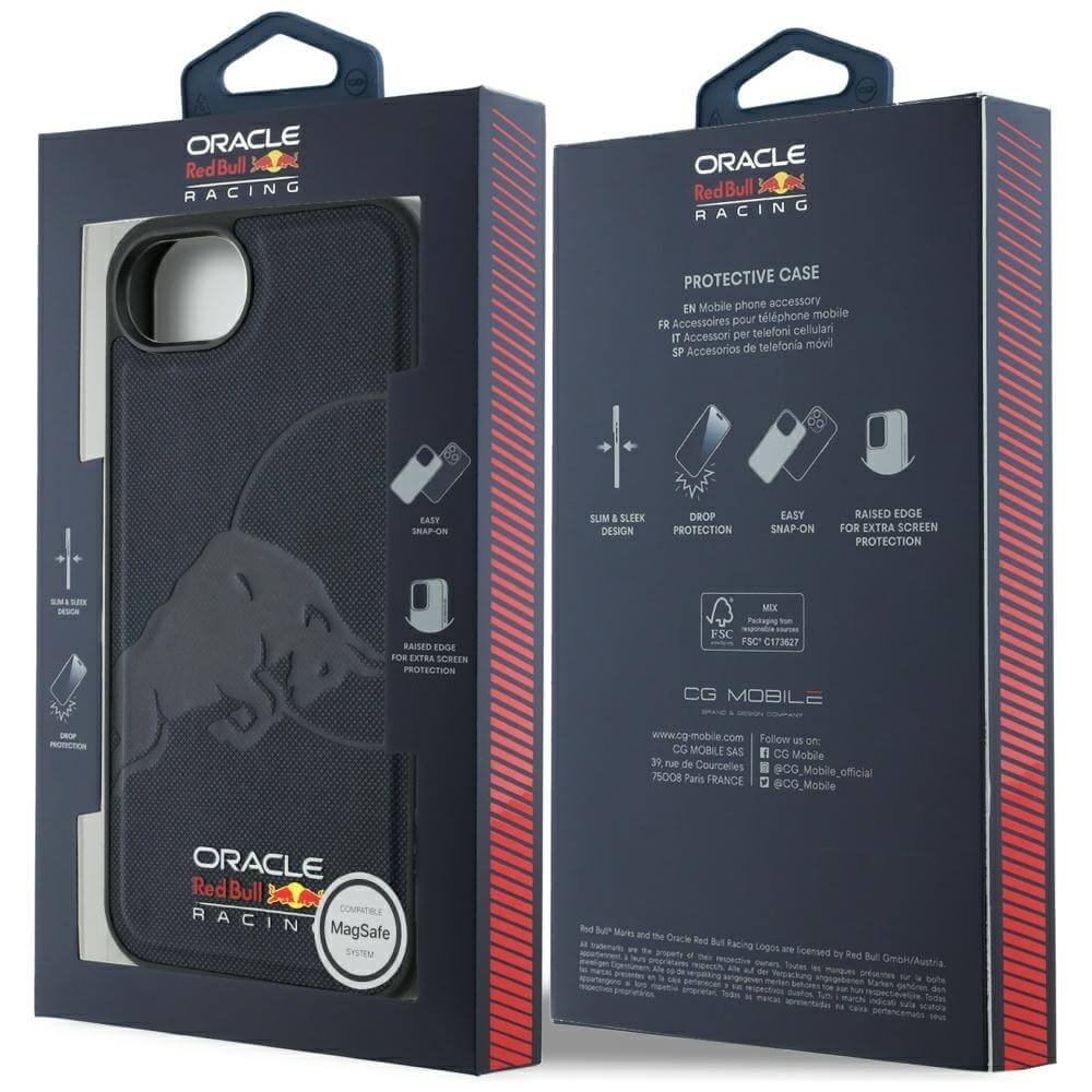 Red Bull iPhone 16e - Meshed Debossed Bull - MagSafe Σκληρή Θήκη με Επένδυση Συνθετικού Δέρματος και Πλαίσιο Σιλικόνης - Navy Blue - RBHMPSE424PUBUFV