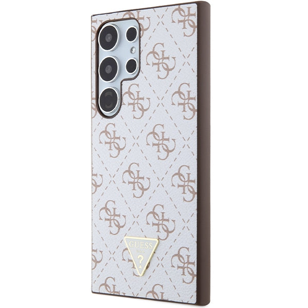 Guess Samsung Galaxy S24 Ultra - 4G Triangle - Σκληρή Θήκη με Επένδυση Συνθετικού Δέρματος και Πλαίσιο Σιλικόνης - White - GUHCS24LPG4GPH