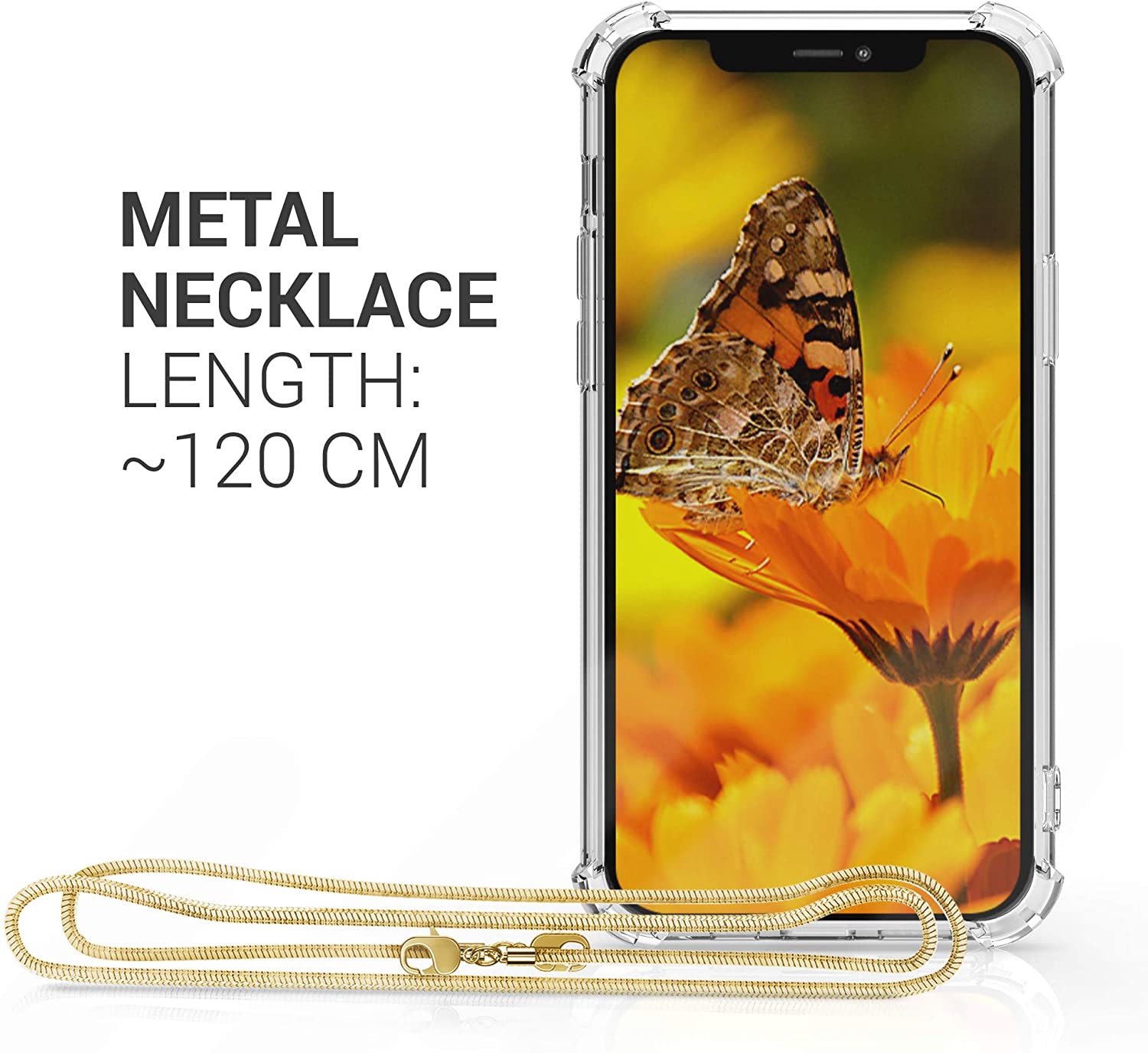 KW iPhone 12 Pro Max Θήκη Σιλικόνης TPU με Μεταλλικό Λουράκι - Διάφανη / Gold - 53889.21