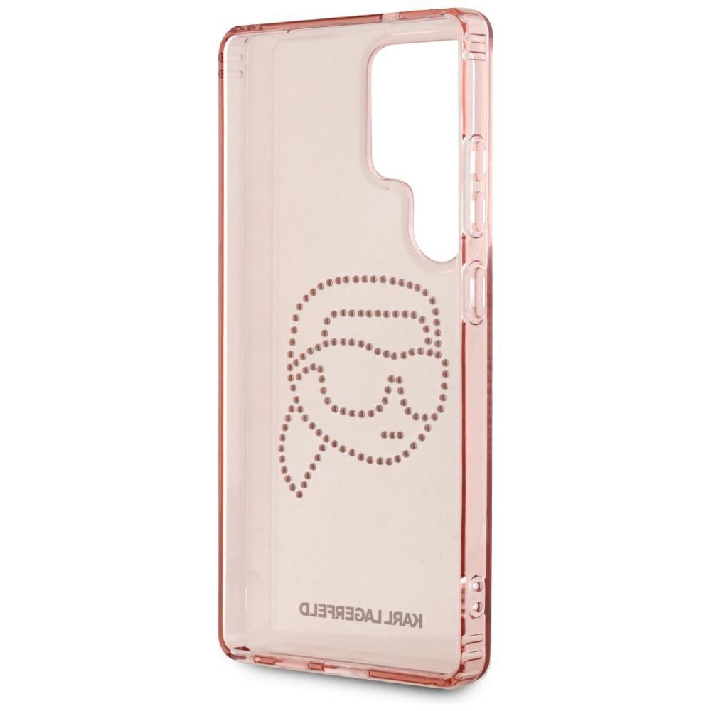 Karl Lagerfeld Samsung Galaxy S25 Ultra - Rhinestones Karl Head Logo - Σκληρή Θήκη με Πλαίσιο Σιλικόνης - Pink - KLHCS25LHKHDCELP