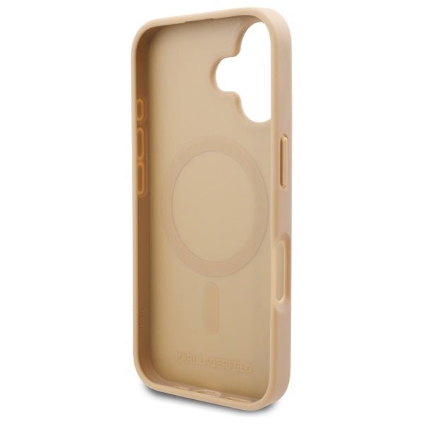 Karl Lagerfeld iPhone 16 - Hot Stamp MagSafe Σκληρή Θήκη με Επένδυση Συνθετικού Δέρματος - Beige - KLHMP16SPKHPORPE