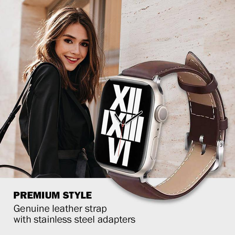 Crong Λουράκι Apple Watch 2 / 3 / 4 / 5 / 6 / 7 / 8 / 9 / SE / SE 2 - 38 / 40 / 41 mm από Γνήσιο Δέρμα - Noble Band - Espresso