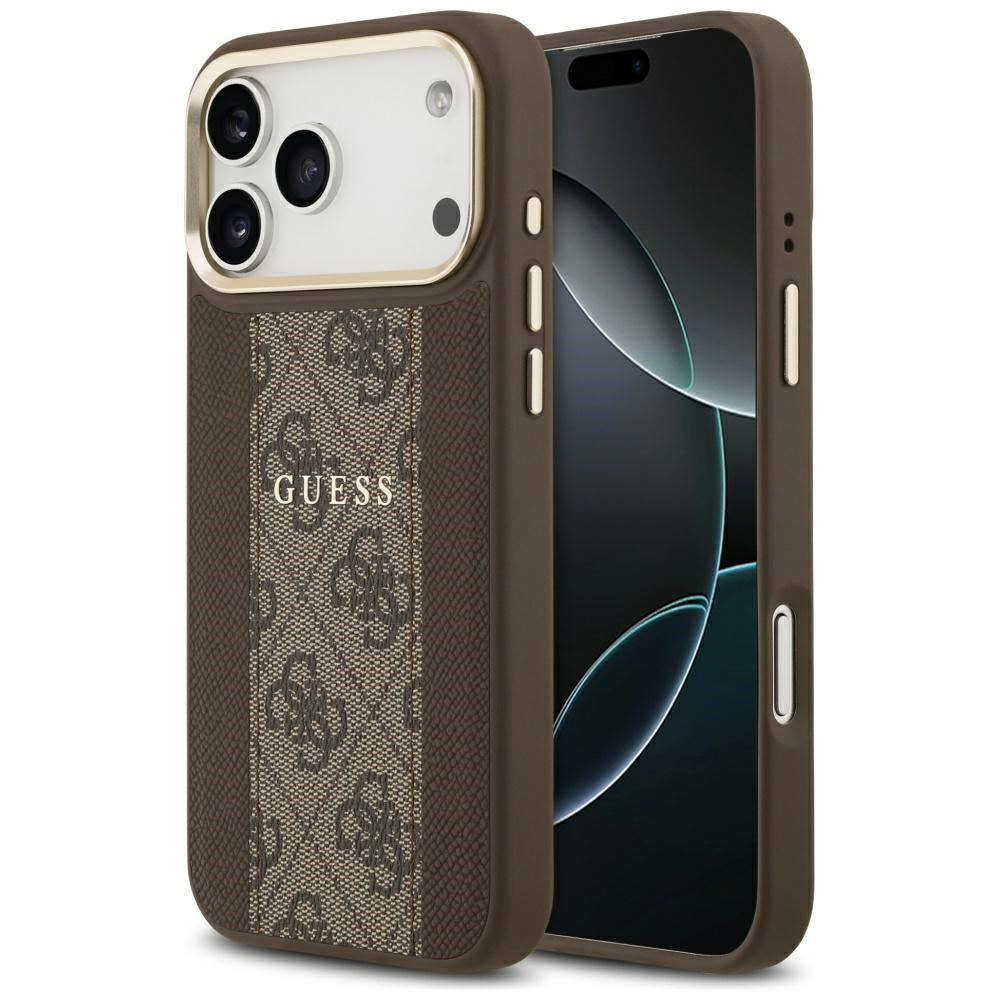 Guess iPhone 17 Pro Max - 4G Stripe MagSafe - Θήκη με Επένδυση Συνθετικού Δέρματος - Brown - GUHMP17XPG4SEMCW