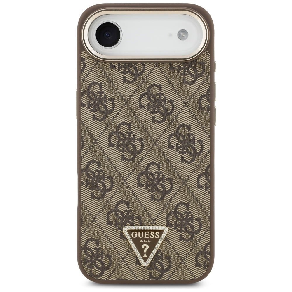 Guess iPhone Air - 4G Triangle Strass Logo MagSafe - Σκληρή Θήκη με Επένδυση Συνθετικού Δέρματος - Brown / Gold - GUHMP17MP4GTDGMW