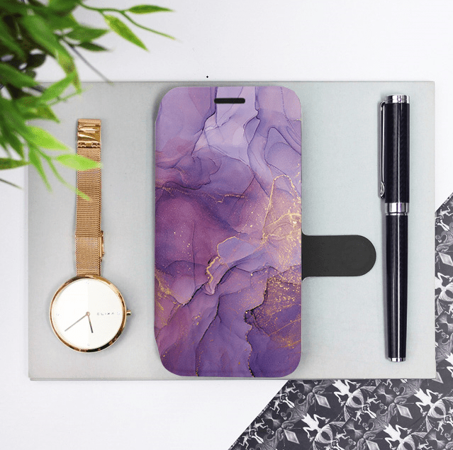 Mobiwear iPhone 14 Pro Θήκη Βιβλίο Slim Flip - Design Purple Marble - VP20S