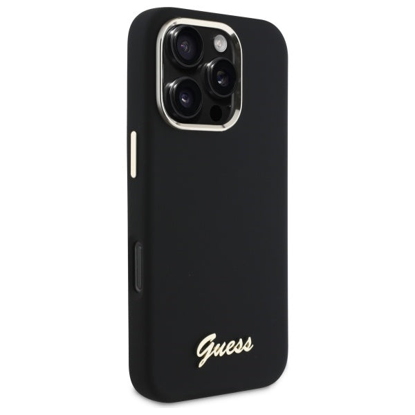 Guess iPhone 16 Pro - Silicone Script Metal Logo and Frame - Σκληρή Θήκη με Πλαίσιο Σιλικόνης - Black - GUHCP16LSMBSLK