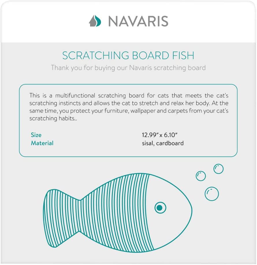 Navaris Cat Scratch Board - Ονυχοδρόμιο - Σανίδα για Γάτες Design Fish - 34x16cm - Turquoise - 48349.04
