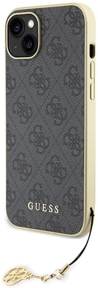 Guess iPhone 15 Plus - 4G Charms Collection Θήκη με Επένδυση Συνθετικού Δέρματος - Grey - GUHCP15MGF4GGR