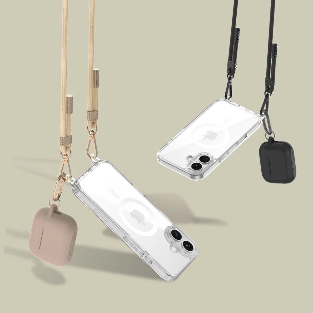 Tech - Protect iPhone 16e Flexair Chain MagSafe Σκληρή Θήκη με Πλαίσιο Σιλικόνης και 2 Λουράκια - Διάφανη - Black / Taupe