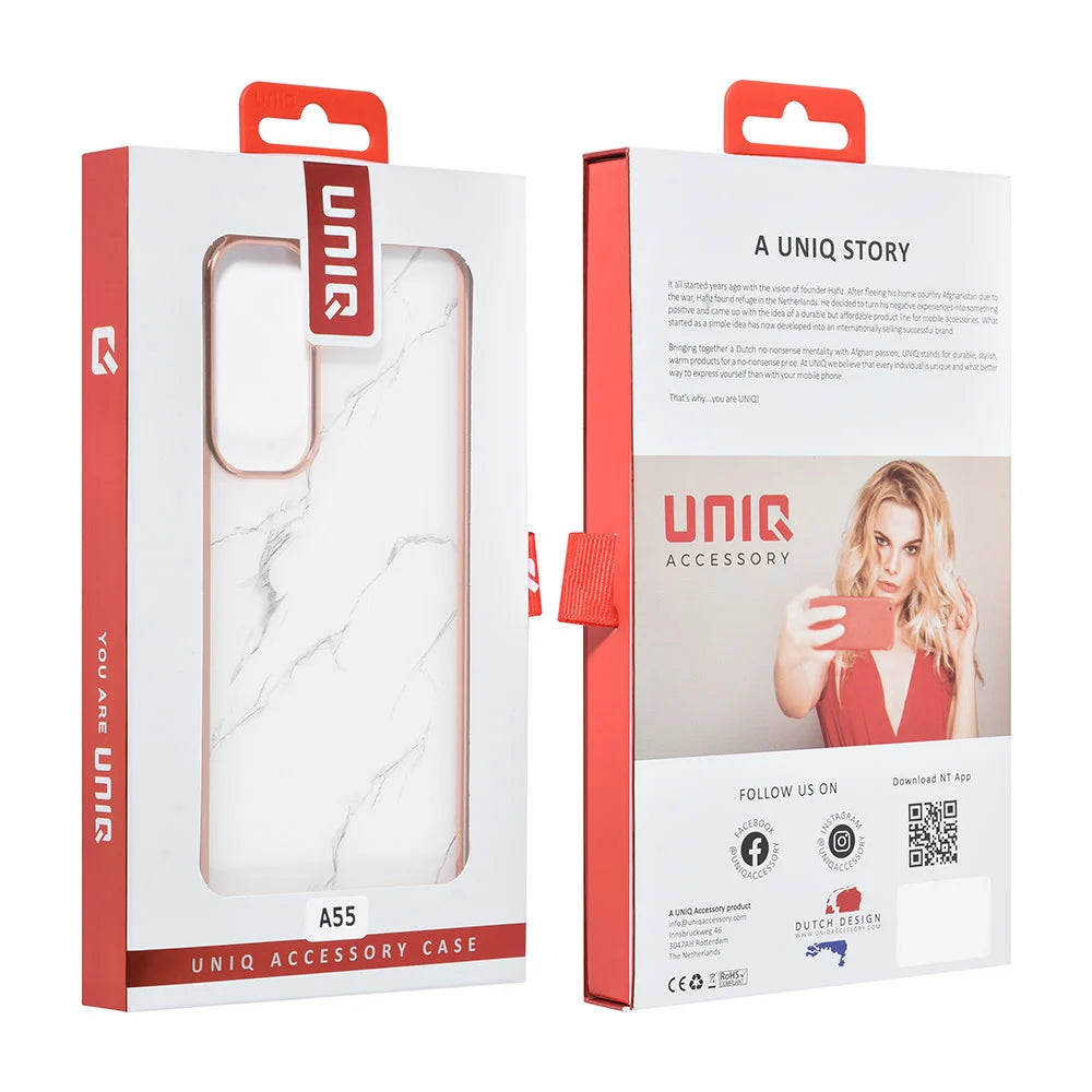 Tuniq Samsung Galaxy A55 5G - Σκληρή Θήκη με Πλαίσιο Σιλικόνης - Σχέδιο Μάρμαρο - Λευκή