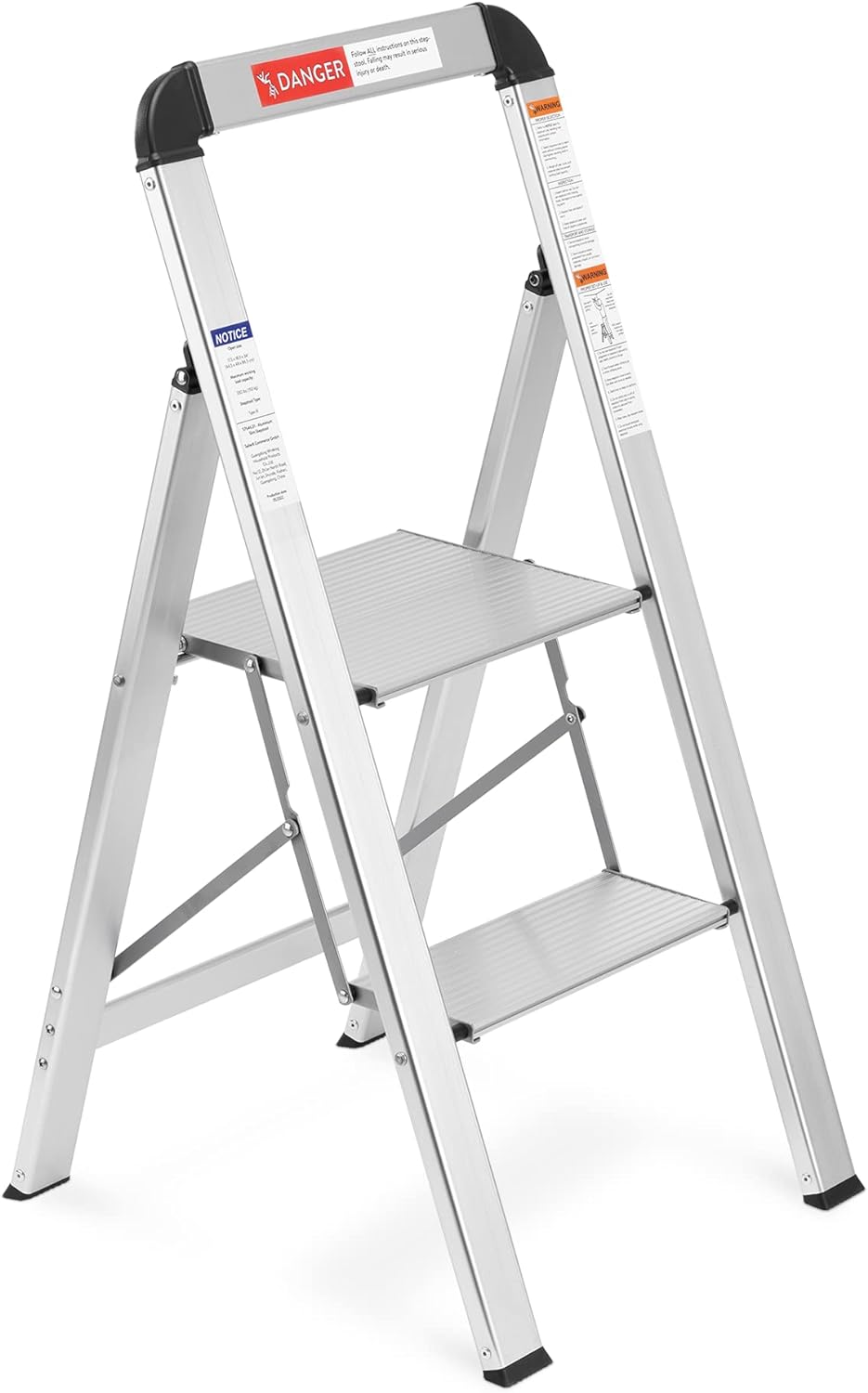 Navaris Αναδιπλούμενη Σκάλα Αλουμινίου με 2 Αντιολισθητικά Σκαλοπάτια - Silver - 57646.01