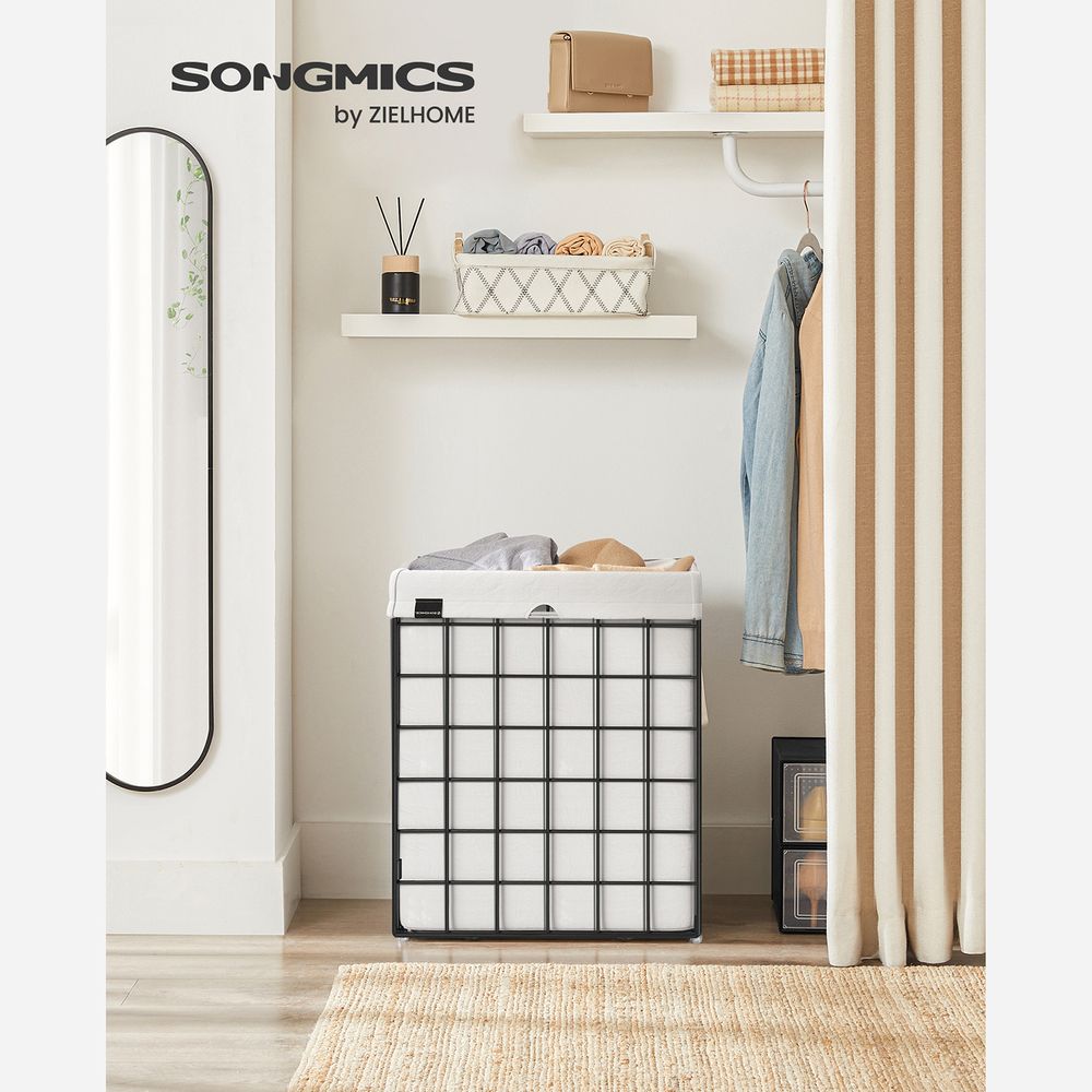 Songmics Καλάθι Απλύτων με Μεταλλικό Πλαίσιο - 90L - Black / White - LCB190W01