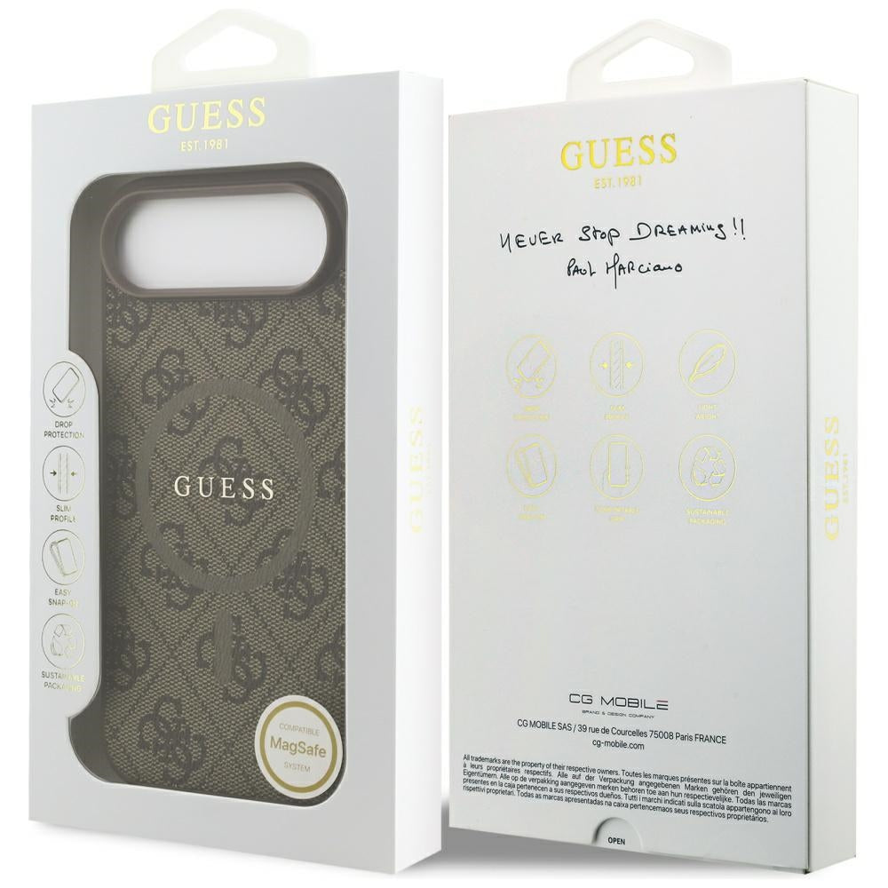 Guess iPhone Air - 4G Ring Classic Logo MagSafe - Σκληρή Θήκη με Πλαίσιο Σιλικόνης και Επένδυση Συνθετικού Δέρματος - Brown - GUHMP17MG4GFRW
