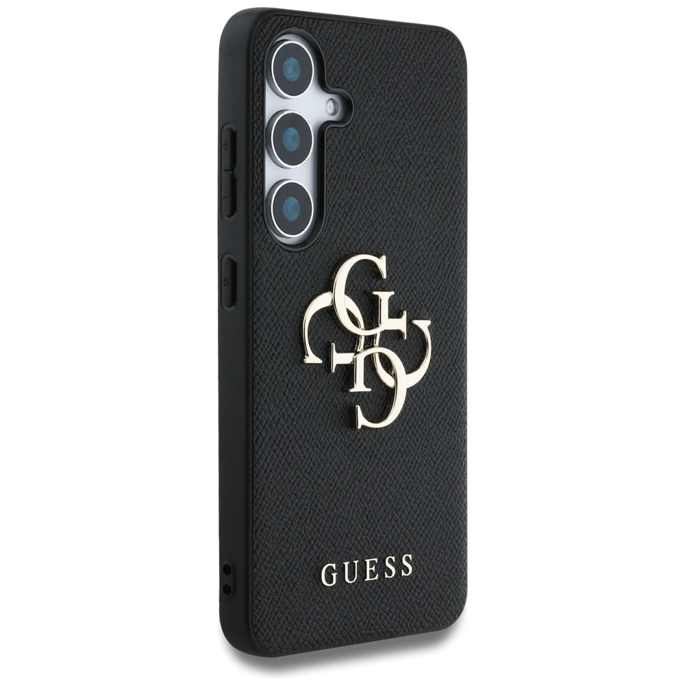 Guess Samsung Galaxy S25 - Grained Big 4G Logo Small Classic Logo - Σκληρή Θήκη με Επένδυση από Οικολογικό Δέρμα - Black - GUHCS25SPGT4MBK