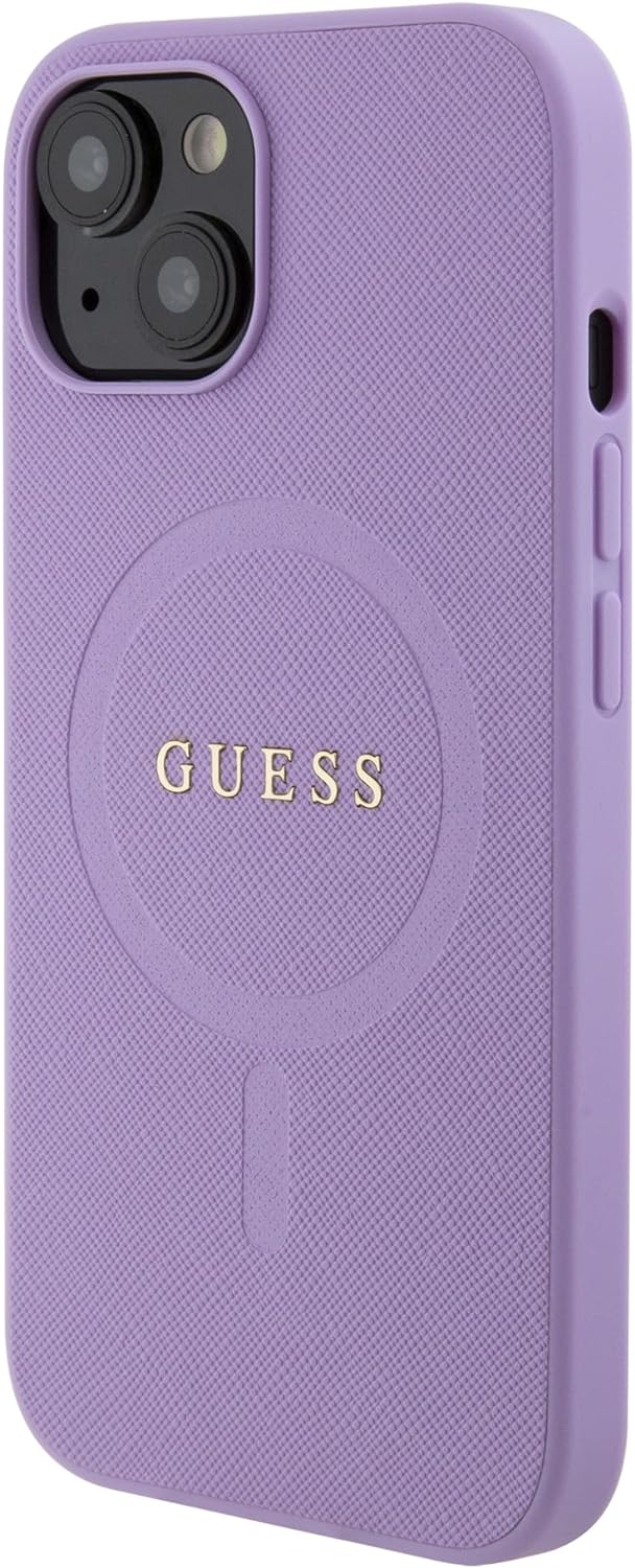 Guess iPhone 15 Saffiano MagSafe Σκληρή Θήκη με Πλαίσιο Σιλικόνης και MagSafe - Purple - GUHMP15SPSAHMCU