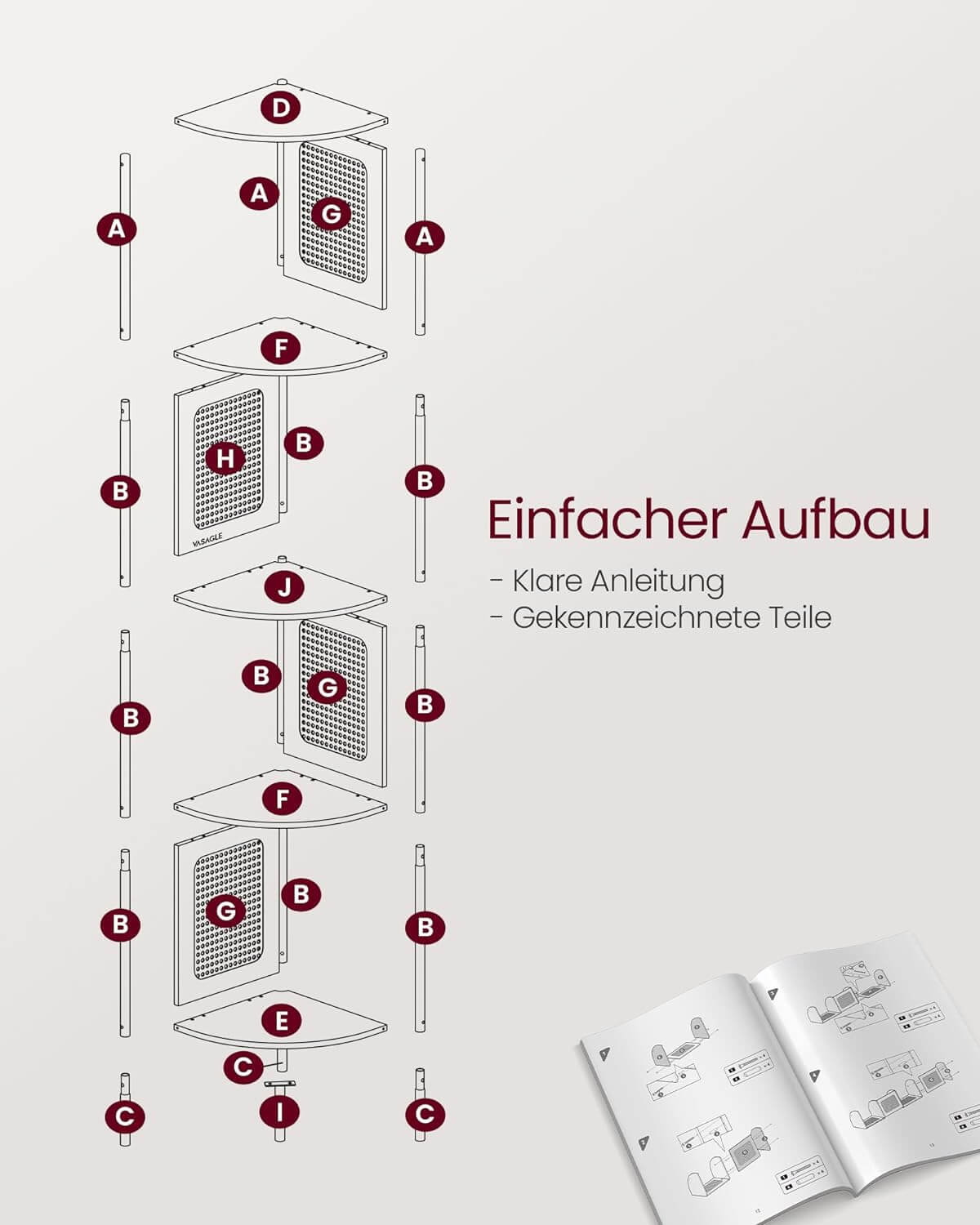 Vasagle Γωνιακή Ραφιέρα 5 Ραφιών με Πλαϊνά Πάνελ από Συνθετικό Rattan και Μεταλλικό Σκελετό - 31.9 x 31.9 x 156.4 cm - Oatmeal Beige - LLS588K66