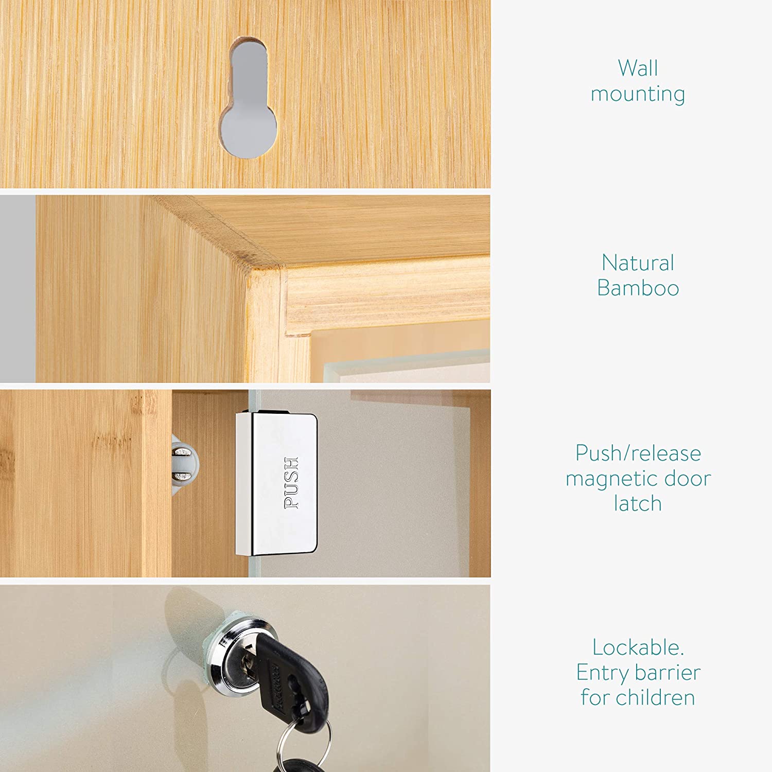 Navaris Ντουλάπι Πρώτων Βοηθειών και Φαρμάκων από από Μπαμπού και Γυαλί- Light Brown - 53168.3