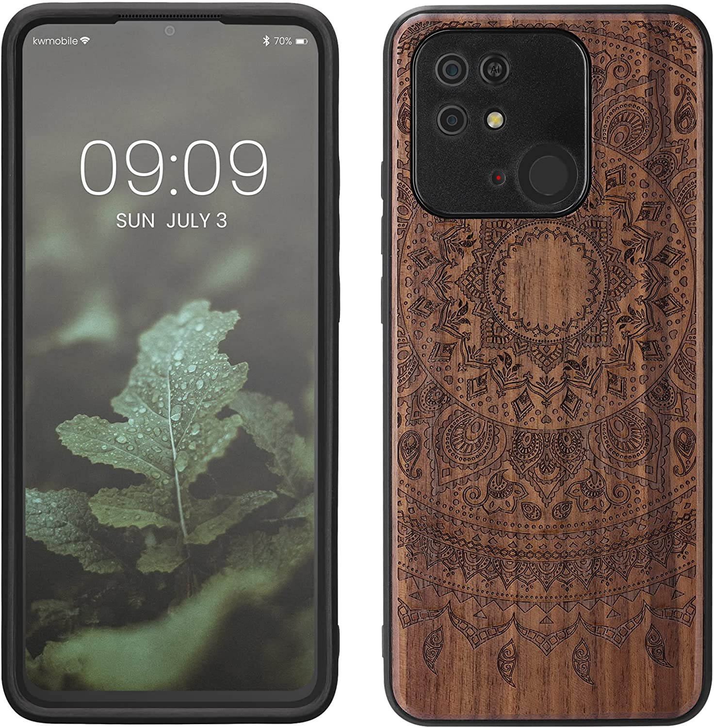 KW Xiaomi Redmi 10C Θήκη από Φυσικό Ξύλο Design Indian Sun - Dark Brown - 59468.05