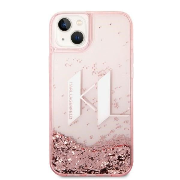 Karl Lagerfeld iPhone 14 Plus / 15 Plus - Liquid Glitter Big KL Σκληρή Θήκη με Πλαίσιο Σιλικόνης - Διάφανη / Pink - KLHCP14MLBKLCP