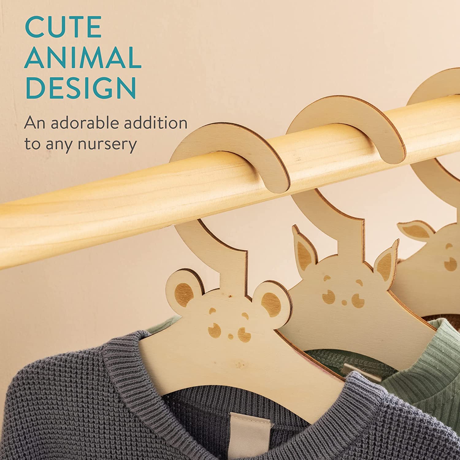 Navaris Σετ με 20 Βρεφικές Ξύλινες Κρεμάστρες Ρούχων και 6 Διαχωριστικά - Beige - 57942.26