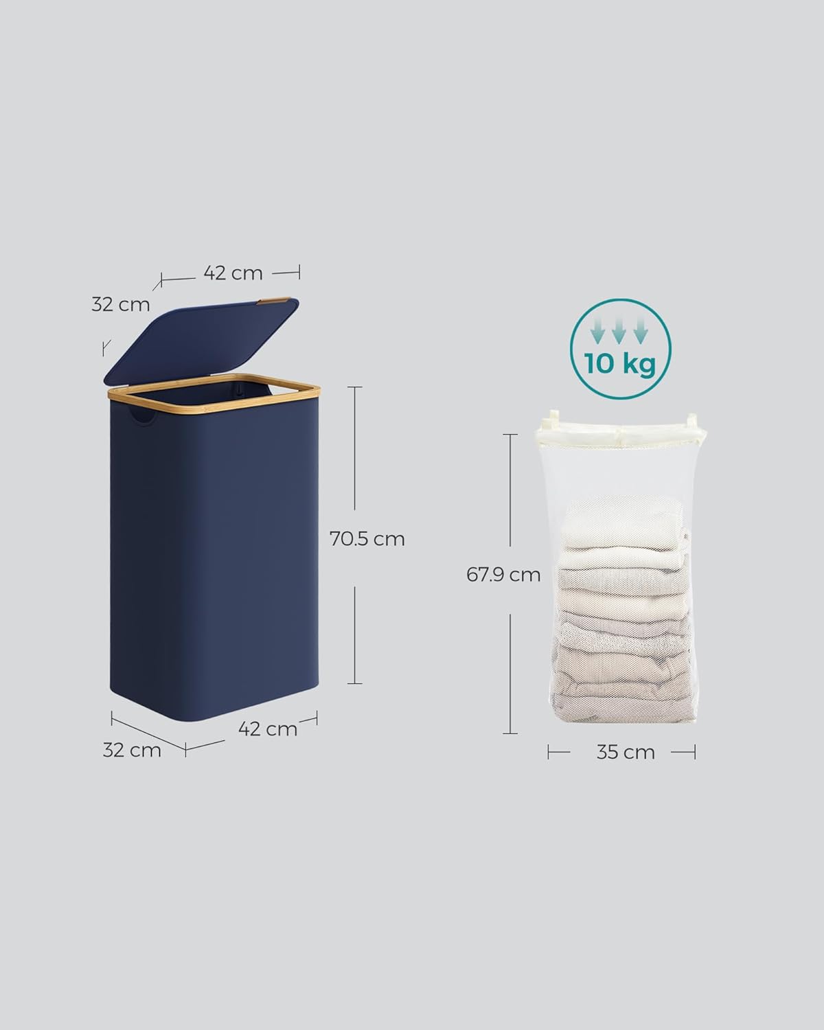 Songmics Καλάθι Απλύτων με Καπάκι και Αποσπώμενη Εσωτερική Θήκη - 90L - Charcoal Blue - LCB509Q01