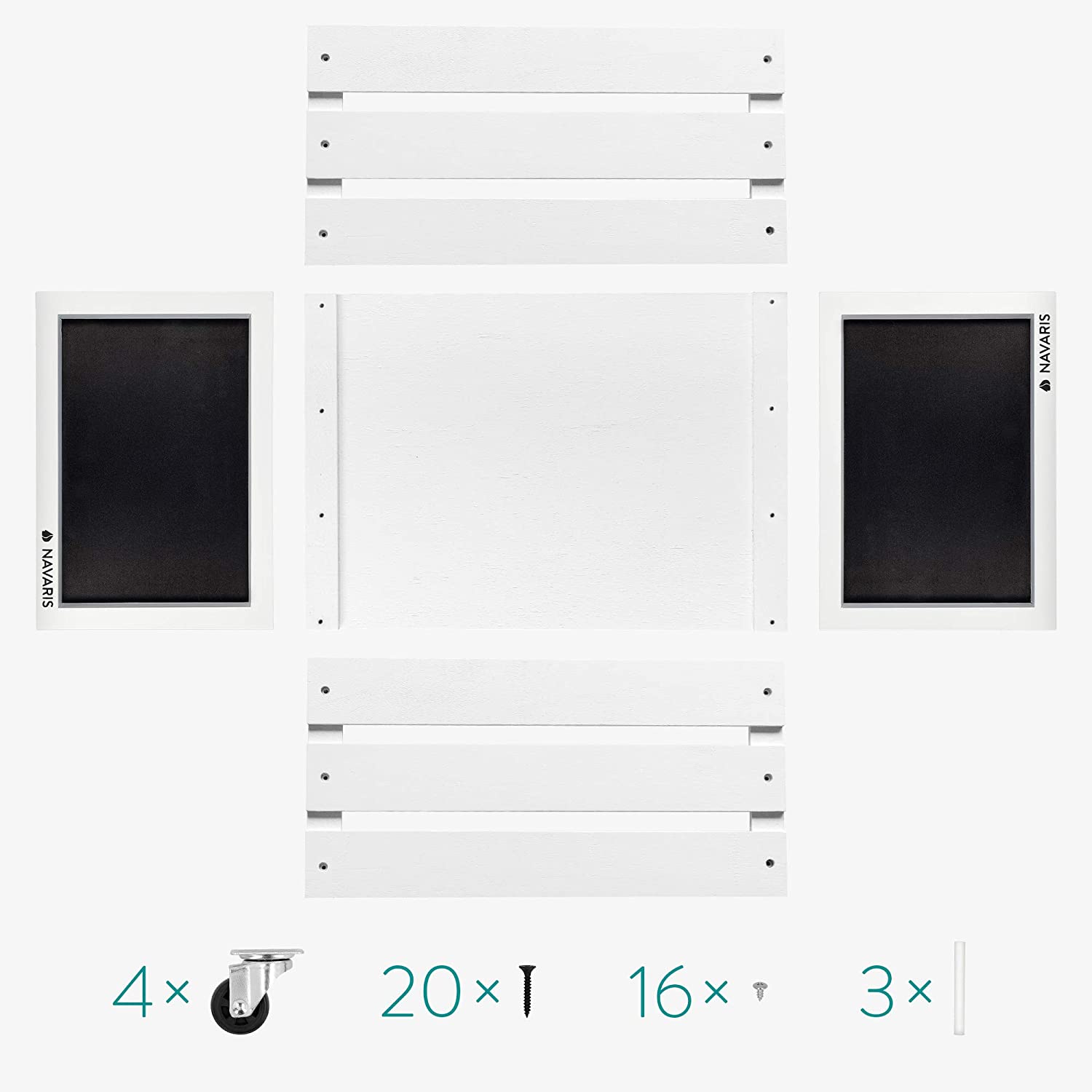 Navaris Ξύλινο Κουτί Αποθήκευσης με Πίνακα Κιμωλίας και Ροδάκια - White - 53026.02.02