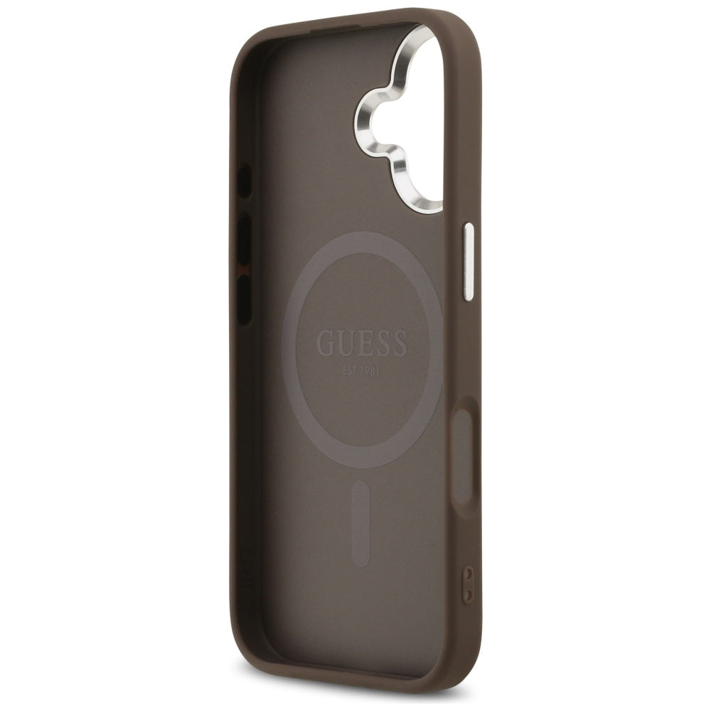Guess iPhone 17 - 4G Classic Logo MagSafe - Σκληρή Θήκη με Πλαίσιο Σιλικόνης και Επένδυση Οικολογικού Δέρματος - Brown - GUHMP17SP4GSSMCW