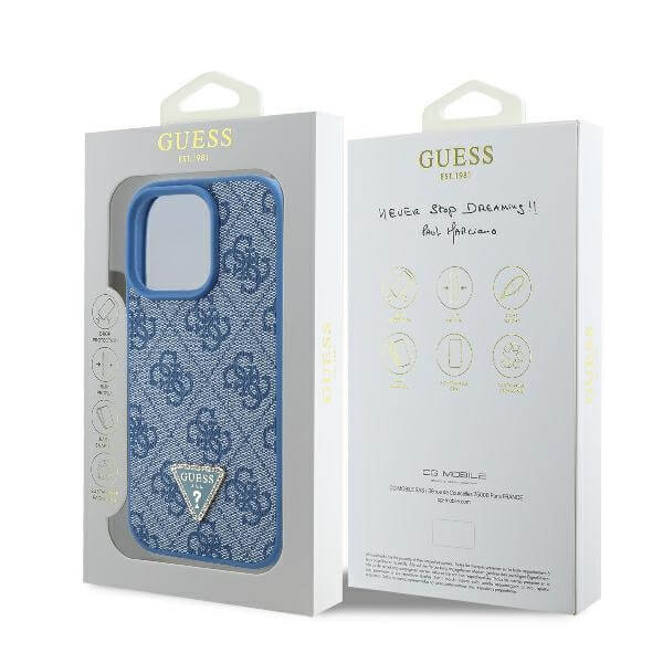Guess iPhone 16 Pro Max - Leather 4G Triangle Strass - Θήκη με Επένδυση Συνθετικού Δέρματος - Blue - GUHCP16XP4TDPB