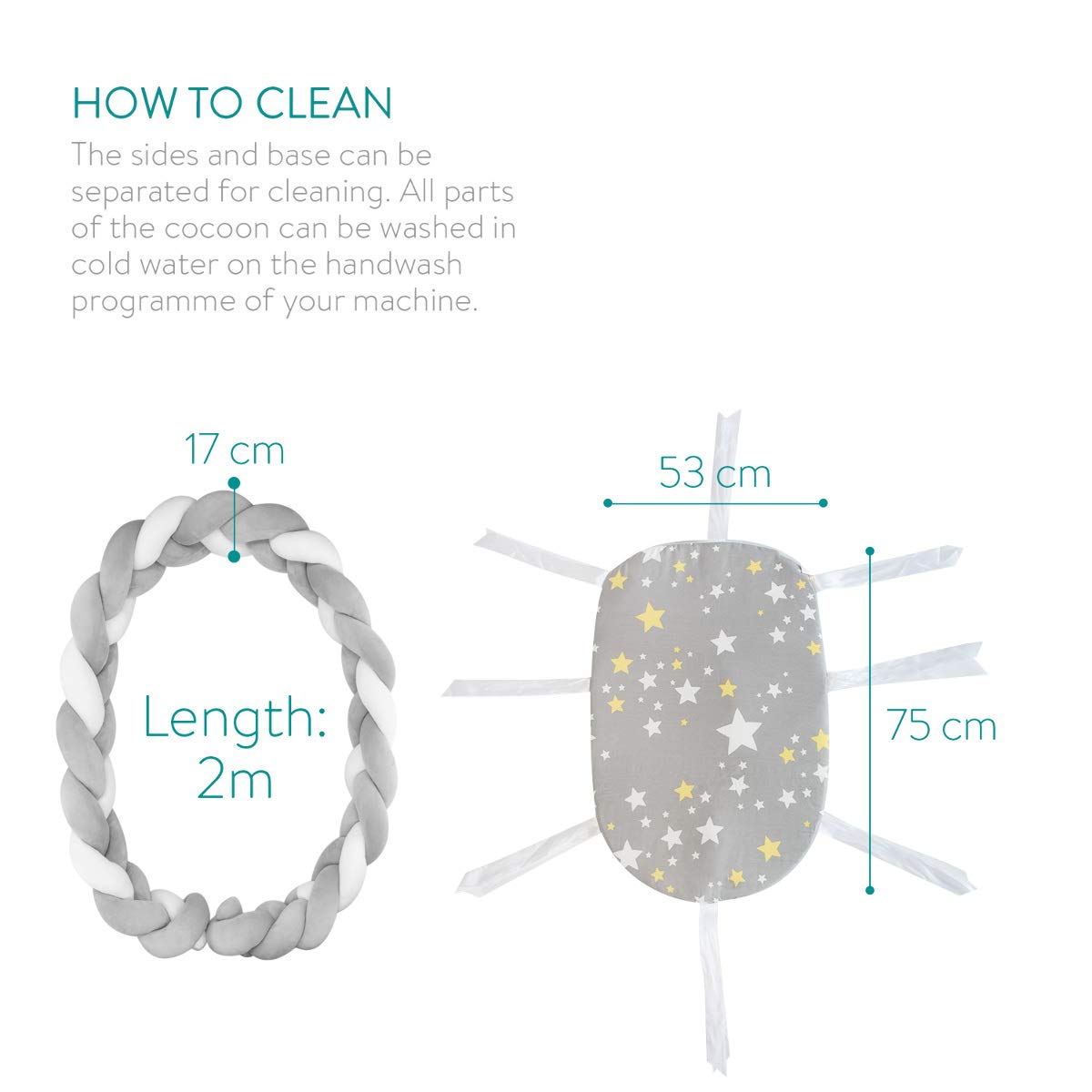 Navaris Βρεφικό Κρεβατάκι Φωλιά με Αποσπώμενη Πλεξούδα Προστασίας - Grey - 50149.01