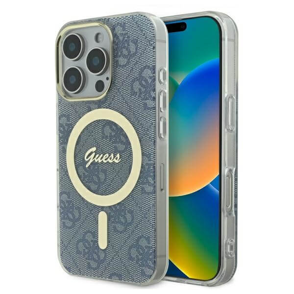 Guess iPhone 16 Pro - IML 4G MagSafe - Σκληρή Θήκη με Πλαίσιο Σιλικόνης και MagSafe - Blue - GUHMP16LH4STB